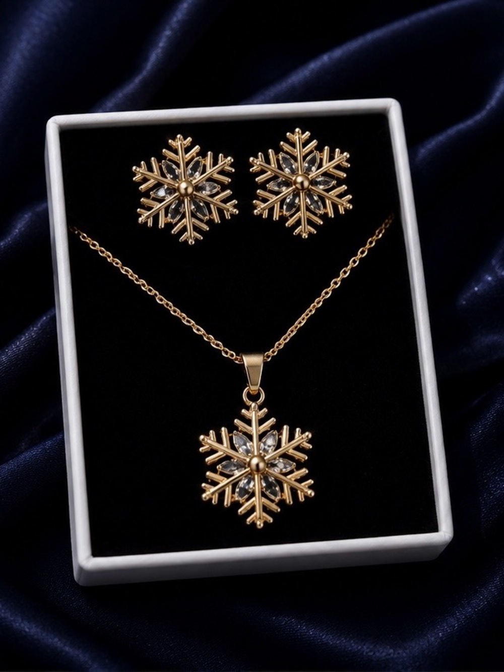Gold Snowflake Pendant Necklace and Earring Set - Women's Holiday Jewelry